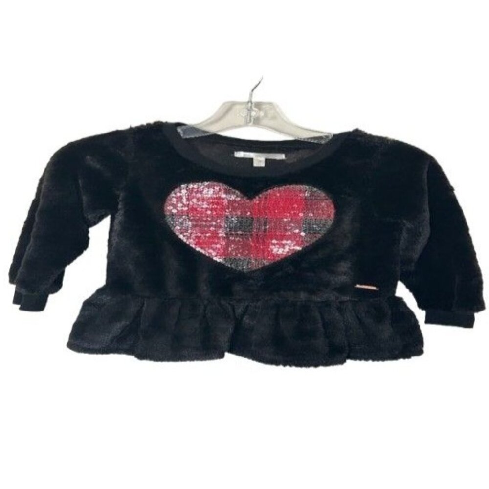Black Furry Tahari Girls Tunic With Sequined Plaid Heart Design 4T